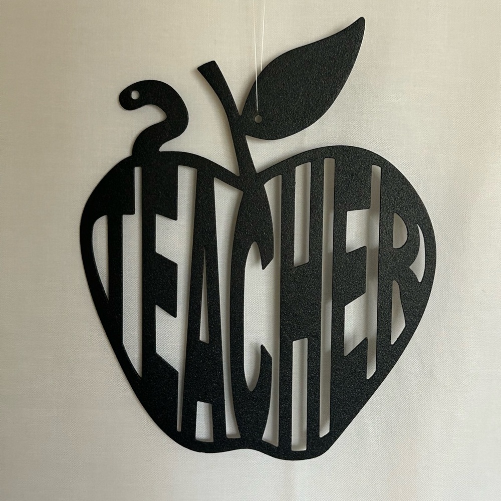 Black Metal Apple Shaped “Teacher” Wall Decor